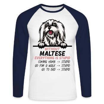 Ohne Malteser ist alles doof - Unisex Baseballshirt langarm - Weiß/Navy - Vorne - Nik (191cm)