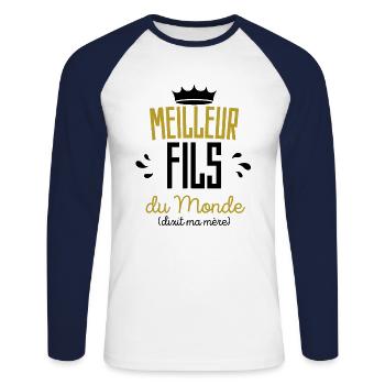 Cadeau Meilleur Fils Noel Anniversaire - T-shirt baseball manches longues Homme - blanc/marine - Devant - Nik (191cm)