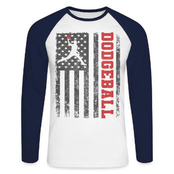 Amerikanische Flagge Völkerball Spieler Trainer Mannschaftssportarten - Unisex Baseballshirt langarm - Weiß/Navy - Vorne - Nik (191cm)