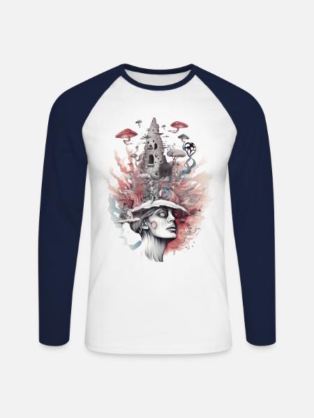 Trippy Schamane - Unisex Baseballshirt langarm - Weiß/Navy