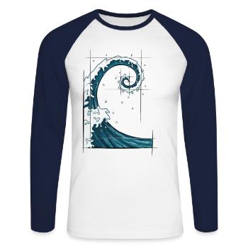 Fibonacci Spiral Nombre d’Or Surfer Wave - T-shirt baseball manches longues Homme - blanc/marine - Devant - Nik (191cm)