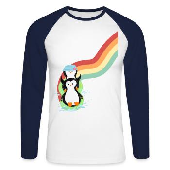 Pinguine Slide - Unisex Baseballshirt langarm - Weiß/Navy - Vorne - Nik (191cm)