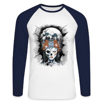 Crâne Squelette Halloween Fantôme Fantôme Fantôme - T-shirt baseball manches longues Homme - blanc/marine - Devant - Nik (191cm)