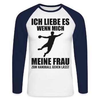 Handball Player Handball Gift - Unisex Long Sleeve Baseball T-Shirt - white/navy - Front - Nik (191cm)