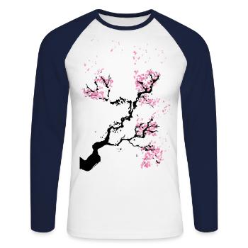 Japon fleur de cerisier - T-shirt baseball manches longues Homme - blanc/marine - Devant - Nik (191cm)