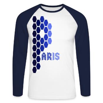 Paris - T-shirt baseball manches longues Homme - blanc/marine - Devant - Nik (191cm)