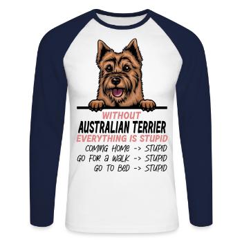 Ohne Australian Terrier ist alles doof - Unisex Baseballshirt langarm - Weiß/Navy - Vorne - Nik (191cm)