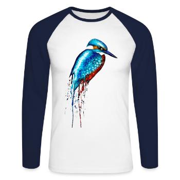 Martin-pêcheur aquarelle - T-shirt baseball manches longues Homme - blanc/marine - Devant - Nik (191cm)