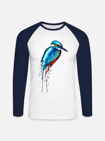 Aquarell Eisvogel - Unisex Baseballshirt langarm - Weiß/Navy