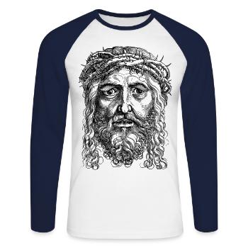 Jesus - Unisex Baseballshirt langarm - Weiß/Navy - Vorne - Nik (191cm)