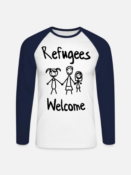 Refugees Welcome - Unisex Baseballshirt langarm - Weiß/Navy