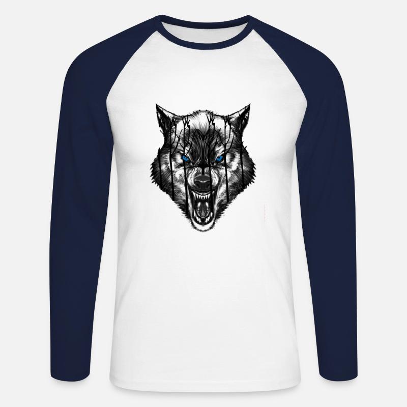 Wolf - Unisex Baseballshirt langarm - Weiß/Navy
