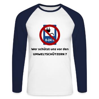 Qui nous protège des écologistes? - T-shirt baseball manches longues Homme - blanc/marine - Devant - Nik (191cm)