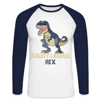 Daddysaurus Rex - Unisex Baseballshirt langarm - Weiß/Navy - Vorne - Nik (191cm)