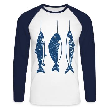 Fish on the hook - Unisex Long Sleeve Baseball T-Shirt - white/navy - Front - Nik (191cm)