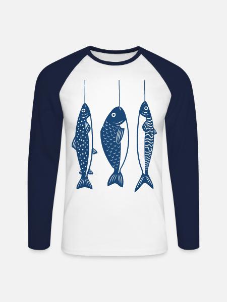 Fish on the hook - Unisex Long Sleeve Baseball T-Shirt - white/navy