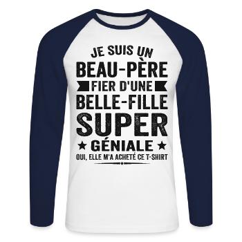 Beau Papa Fier Belle Fille Beau Père Cadeau - T-shirt baseball manches longues Homme - blanc/marine - Devant - Nik (191cm)