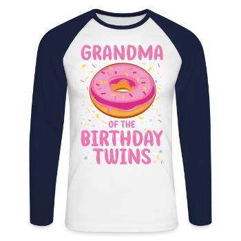 Grand-mère des jumeaux d’anniversaire - T-shirt baseball manches longues Homme - blanc/marine - Devant - Nik (191cm)