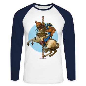 NAPOLÉON - T-shirt baseball manches longues Homme - blanc/marine - Devant - Nik (191cm)