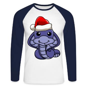 Snake Cobra Comic Christmas - Unisex Long Sleeve Baseball T-Shirt - white/navy - Front - Nik (191cm)
