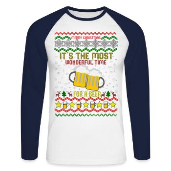 Noël moche, le moment le plus merveilleux pour une bière - T-shirt baseball manches longues Homme - blanc/marine - Devant - Nik (191cm)