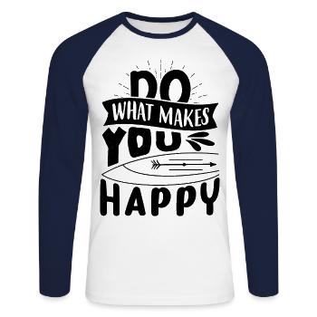Mach was dich glücklich macht - Unisex Baseballshirt langarm - Weiß/Navy - Vorne - Nik (191cm)