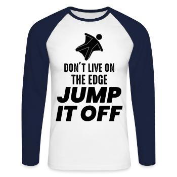 Wingsuit fliegen Base Jumping Fallschirmspringen Wingsuiting - Unisex Baseballshirt langarm - Weiß/Navy - Vorne - Nik (191cm)