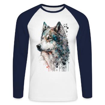 Siberian Husky 03 - Unisex Long Sleeve Baseball T-Shirt - white/navy - Front - Nik (191cm)