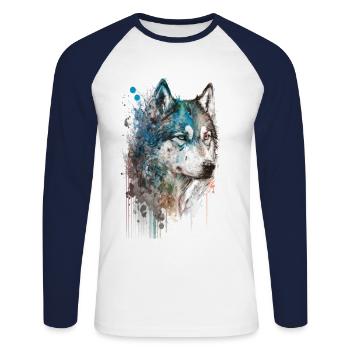 Husky sibérien 2 - T-shirt baseball manches longues Homme - blanc/marine - Devant - Nik (191cm)