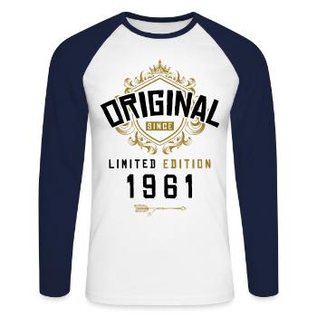 1961 limited edition birthday - Unisex Long Sleeve Baseball T-Shirt - white/navy - Front - Nik (191cm)