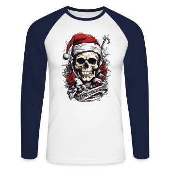 Crâne dans la tenue de Noël Design de Noël - T-shirt baseball manches longues Homme - blanc/marine - Devant - Nik (191cm)