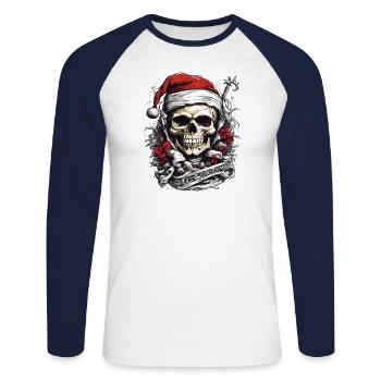 otenkopf dans la tenue de Noël Design de Noël - T-shirt baseball manches longues Homme - blanc/marine - Devant - Nik (191cm)