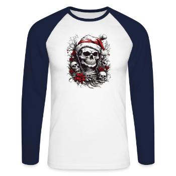 Crâne dans la tenue de Noël Design de Noël - T-shirt baseball manches longues Homme - blanc/marine - Devant - Nik (191cm)