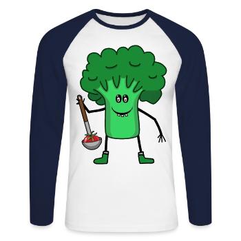 Brokkoli Gemüse Suppenkelle Tomate Küche - Unisex Baseballshirt langarm - Weiß/Navy - Vorne - Nik (191cm)