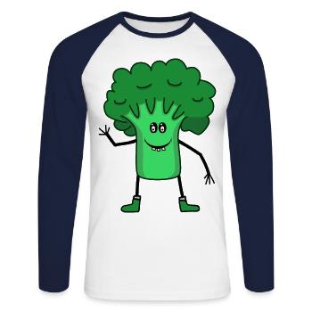 Broccoli Vegetables Garden Kitchen Dining Vegetarian - Unisex Long Sleeve Baseball T-Shirt - white/navy - Front - Nik (191cm)