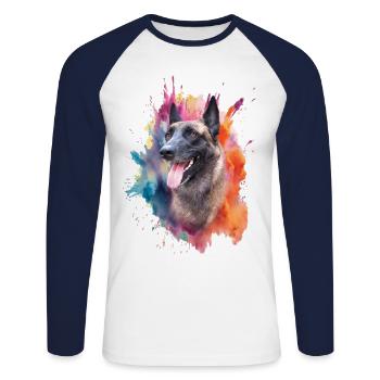 Malinois Dog Head - Unisex Long Sleeve Baseball T-Shirt - white/navy - Front - Nik (191cm)