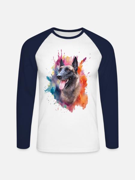 Malinois Dog Head - Unisex Long Sleeve Baseball T-Shirt - white/navy