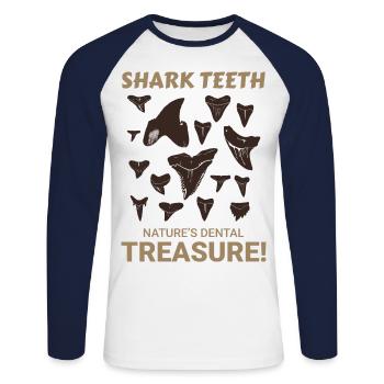 Collectionneur de dents de requin Chasse aux fossiles Paléontologie - T-shirt baseball manches longues Homme - blanc/marine - Devant - Nik (191cm)