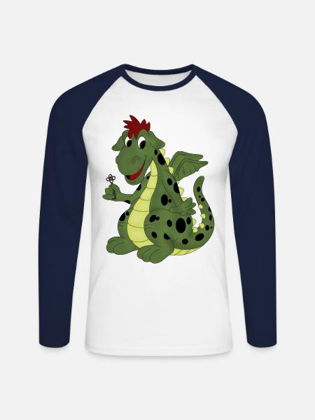 grüner glubschäugiger Drache - Unisex Baseballshirt langarm - Weiß/Navy