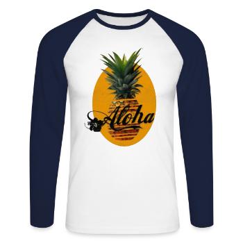 Hawaii Ananas - Unisex Baseballshirt langarm - Weiß/Navy - Vorne - Nik (191cm)