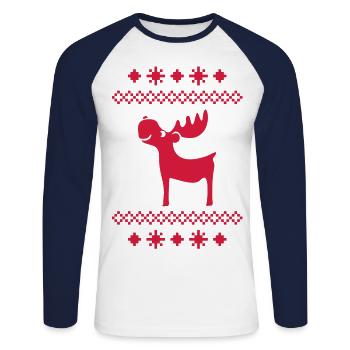 Moose reindeer deer christmas Norwegian pattern - Unisex Long Sleeve Baseball T-Shirt - white/navy - Front - Nik (191cm)