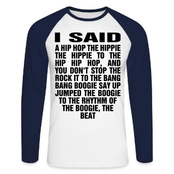 Sugar Hill Gang Hip Hop Légende - T-shirt baseball manches longues Homme - blanc/marine - Devant - Nik (191cm)