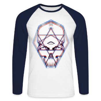 Crâne de Géométrie Sacrée - T-shirt baseball manches longues Homme - blanc/marine - Devant - Nik (191cm)