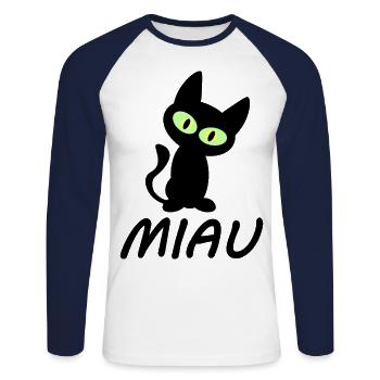 Miaou de chat / chaton mignon / NOUVEAU comme autocollant - T-shirt baseball manches longues Homme - blanc/marine - Devant - Nik (191cm)