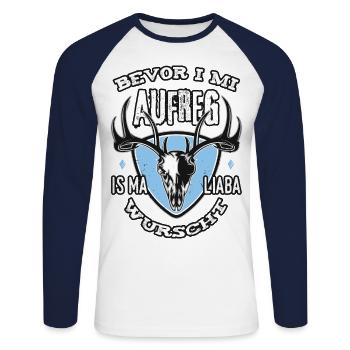 Bevor i mi aufreg wurscht Bayern Dialekt Grantler - Unisex Baseballshirt langarm - Weiß/Navy - Vorne - Nik (191cm)