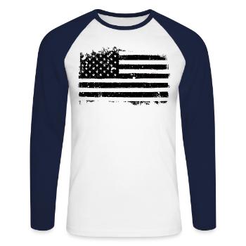 American Flag Black & White Vintage - Unisex Baseballshirt langarm - Weiß/Navy - Vorne - Nik (191cm)