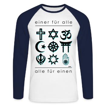 Religionen - Unisex Baseballshirt langarm - Weiß/Navy - Vorne - Nik (191cm)