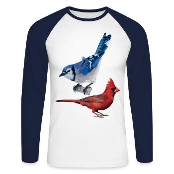 The Northern Cardinal and the Blue Jay - Unisex Long Sleeve Baseball T-Shirt - white/navy - Front - Nik (191cm)