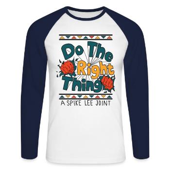 Mach das Richtige Ein Spike Lee Joint Sweatshirt - Unisex Baseballshirt langarm - Weiß/Navy - Vorne - Nik (191cm)
