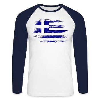 Greece flag used - Unisex Long Sleeve Baseball T-Shirt - white/navy - Front - Nik (191cm)